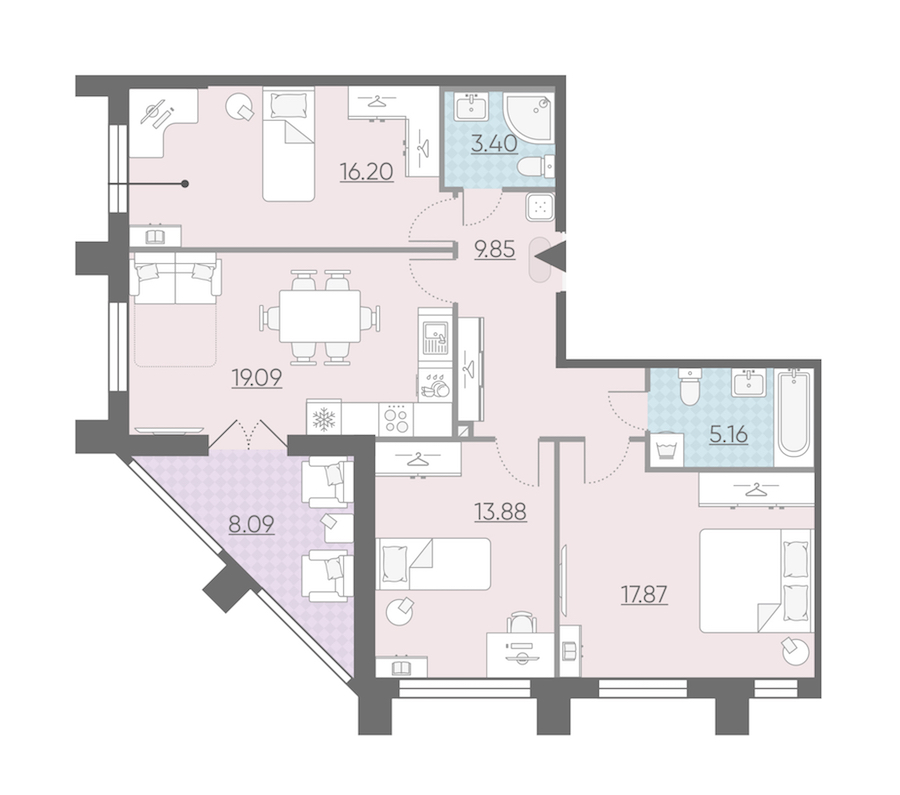 Трехкомнатная квартира в : площадь 89.5 м2 , этаж: 2 – купить в Санкт-Петербурге